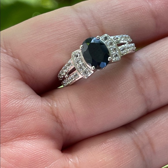 unbranded Jewelry - NWT Genuine Natural Blue Sapphire 1.40ct & White Topaz .14 Gemstone 925 Silver 7